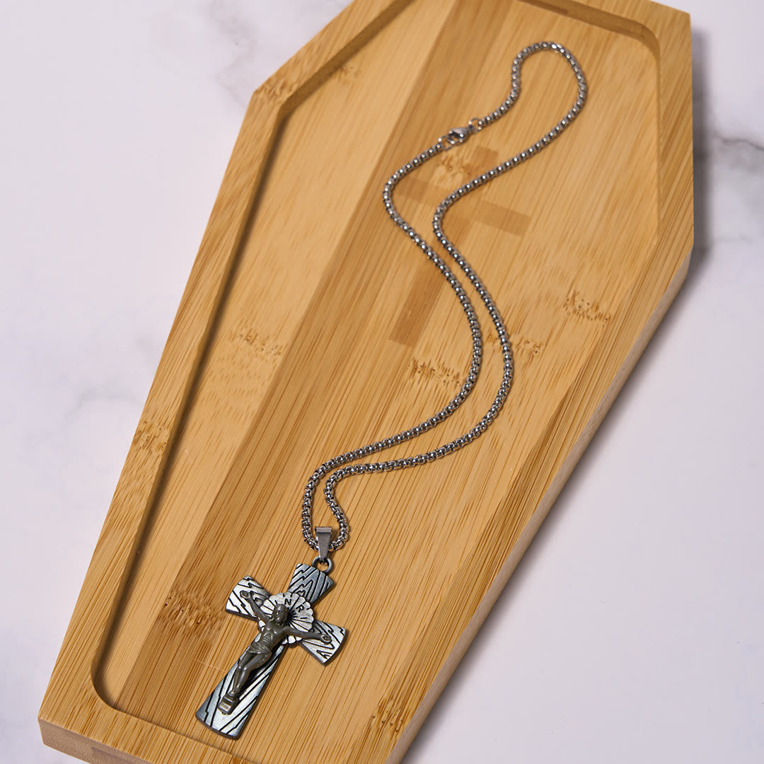 Christianartworkshop Collier pendentif en acier titane avec motif d'arbre style rétro et croix de Jésus - image 13