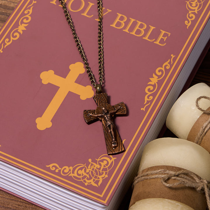 Christianartworkshop Collier pendentif en acier titane avec motif d'arbre style rétro et croix de Jésus - image 12