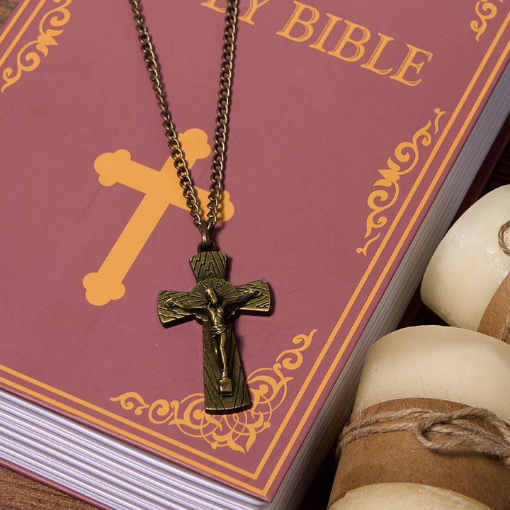 Christianartworkshop Collier pendentif en acier titane avec motif d'arbre style rétro et croix de Jésus - image 9