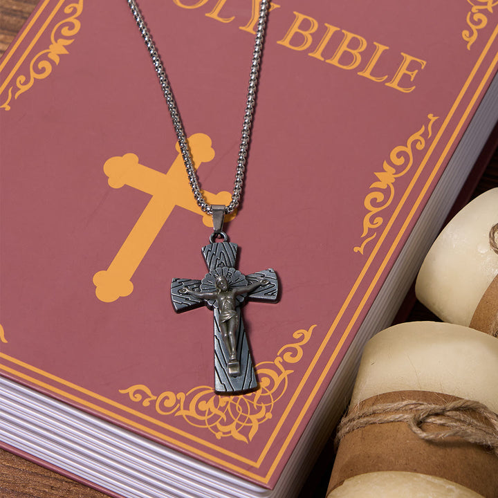 Christianartworkshop Collier pendentif en acier titane avec motif d'arbre style rétro et croix de Jésus - image 6