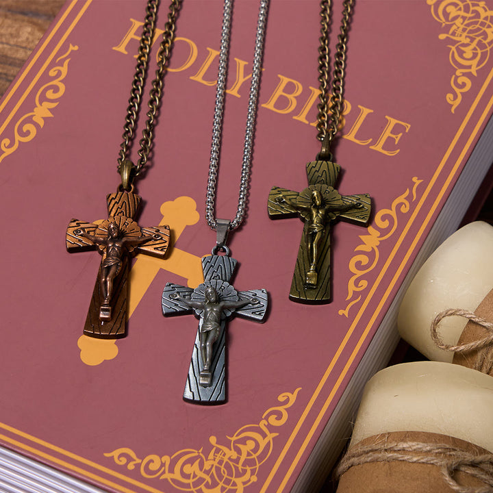 Christianartworkshop Collier pendentif en acier titane avec motif d'arbre style rétro et croix de Jésus - image 3