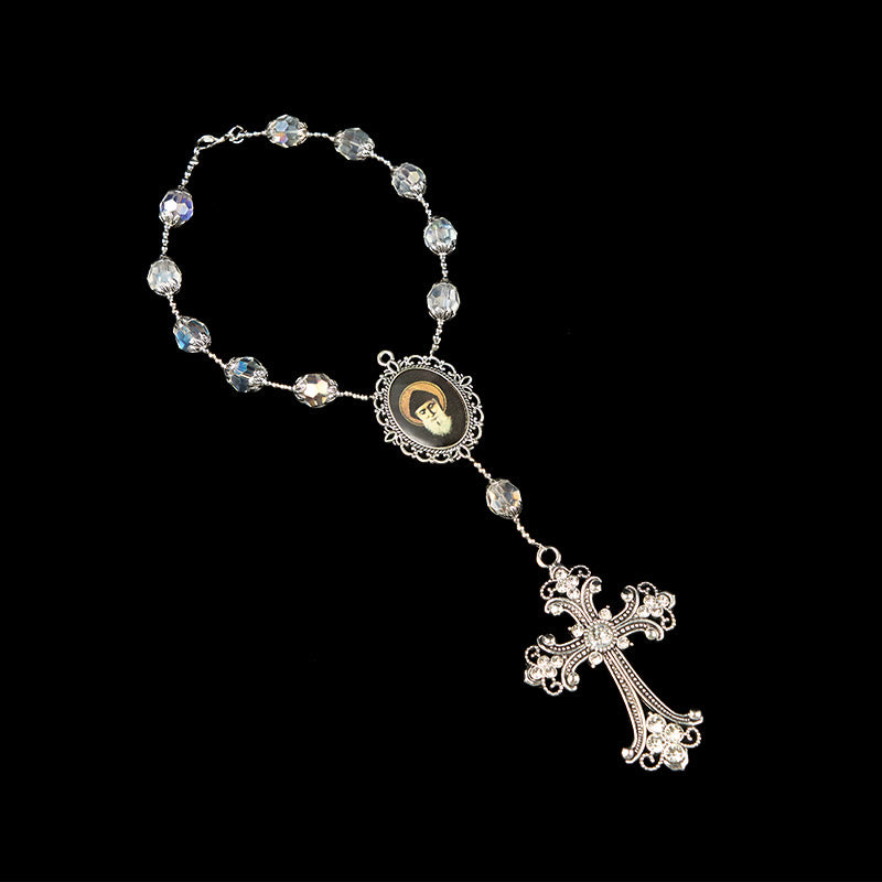 Christianartworkshop Médaille et croix de Saint Charbel en cristal clair de 10 mm, chapelet de poche à une dizaine. - image 7