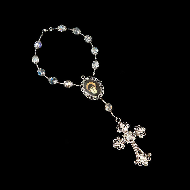 Christianartworkshop Médaille et croix de Saint Charbel en cristal clair de 10 mm, chapelet de poche à une dizaine. - image 7