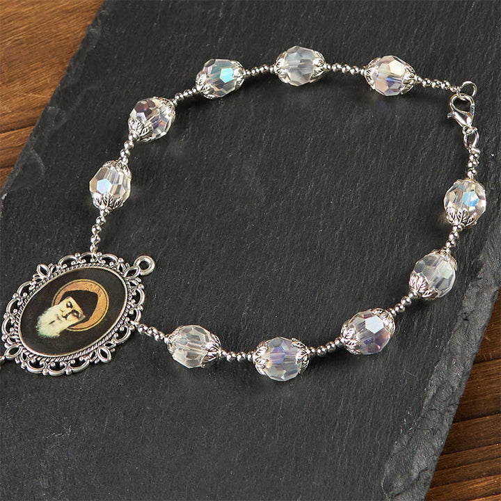 Christianartworkshop Médaille et croix de Saint Charbel en cristal clair de 10 mm, chapelet de poche à une dizaine. - image 4