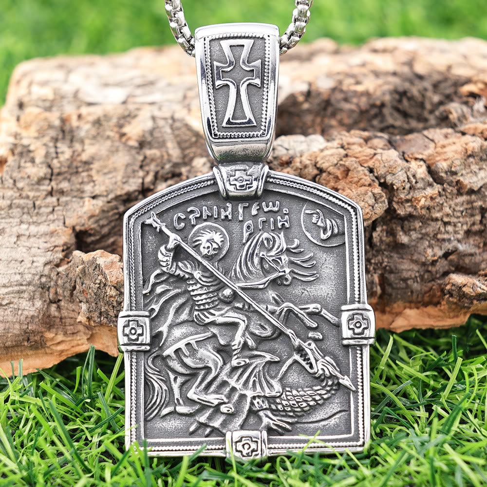 Christianartworkshop Collier Saint Georges terrassant le dragon - Symbole de courage et de protection divine - Saint Georges terrassant le dragon - image 0