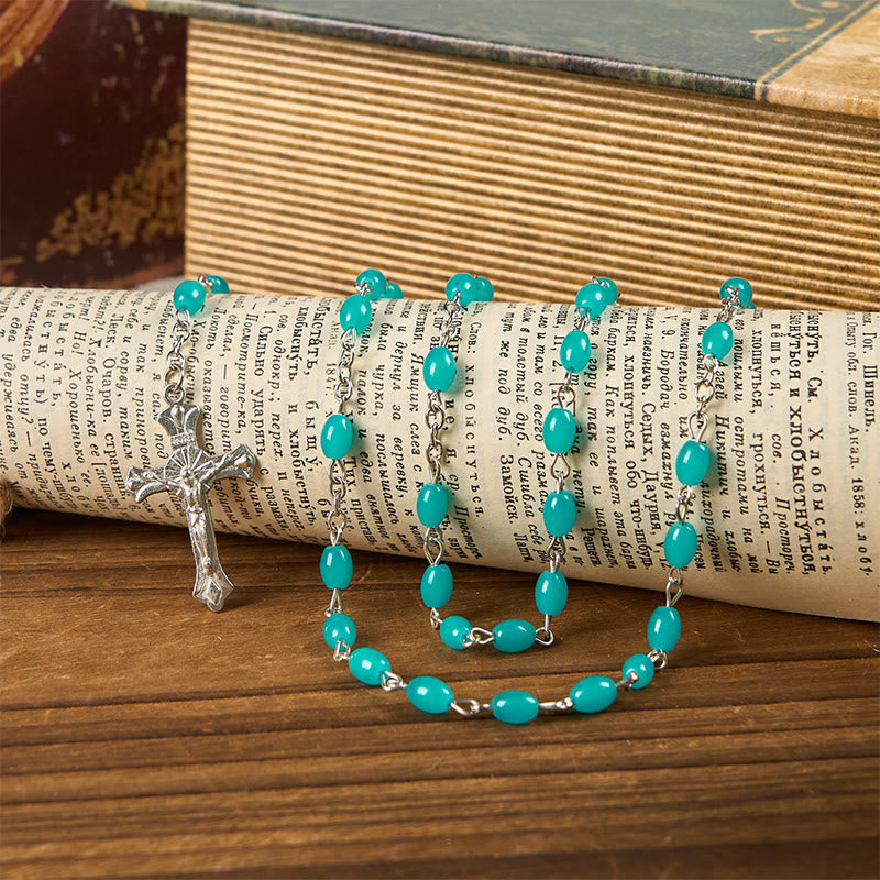 Christianartworkshop Chapelet de perles de cristal bleu turquoise de 6 mm avec croix et Sainte Gail - image 2