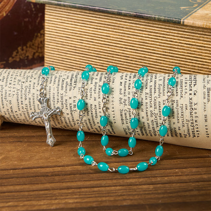 Christianartworkshop Chapelet de perles de cristal bleu turquoise de 6 mm avec croix et Sainte Gail - image 2