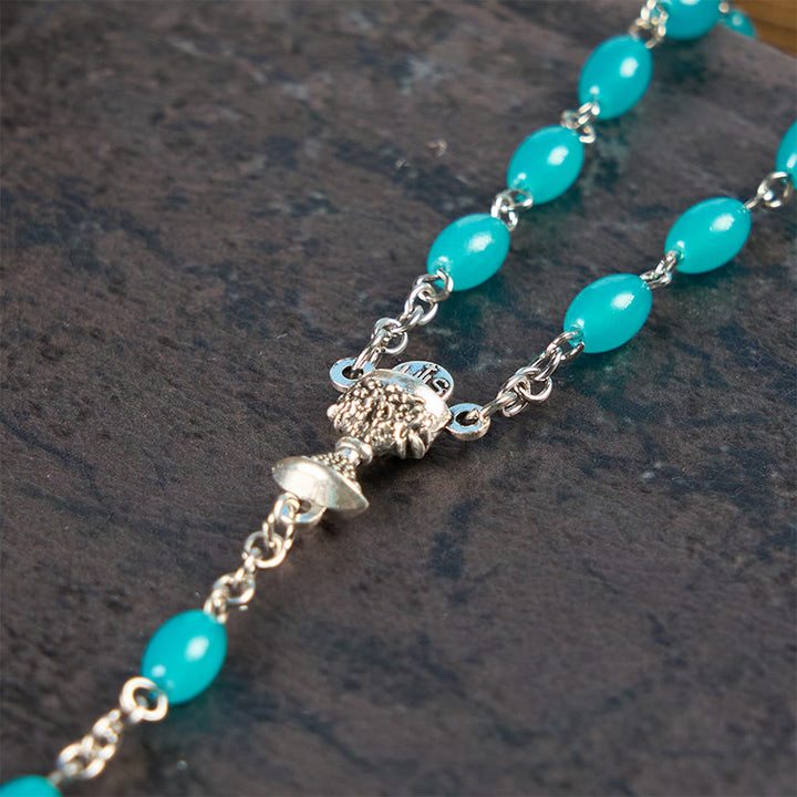 Christianartworkshop Chapelet de perles de cristal bleu turquoise de 6 mm avec croix et Sainte Gail - image 4