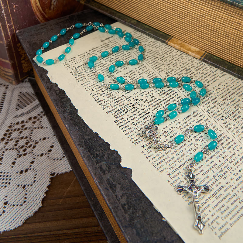 Christianartworkshop Chapelet de perles de cristal bleu turquoise de 6 mm avec croix et Sainte Gail - image 5
