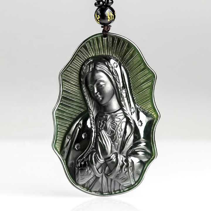 Christianartworkshop Collier en jade noir de Notre-Dame de Guadalupe Hetian - Un emblème de dévotion sacrée - Notre-Dame de Guadalupe - image 0