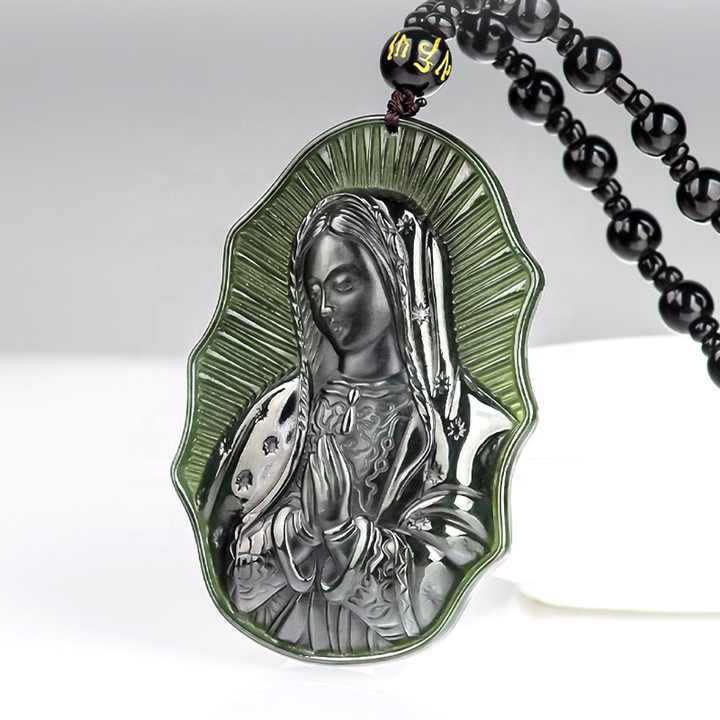 Christianartworkshop Collier en jade noir de Notre-Dame de Guadalupe Hetian - Un emblème de dévotion sacrée - image 1
