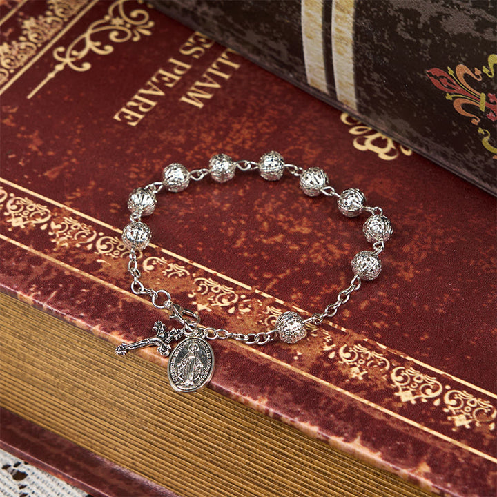 Bracelet ajustable simple et décontracté avec médaille miraculeuse et crucifix de Christianartworkshop - Médaille miraculeuse et crucifix - image 0