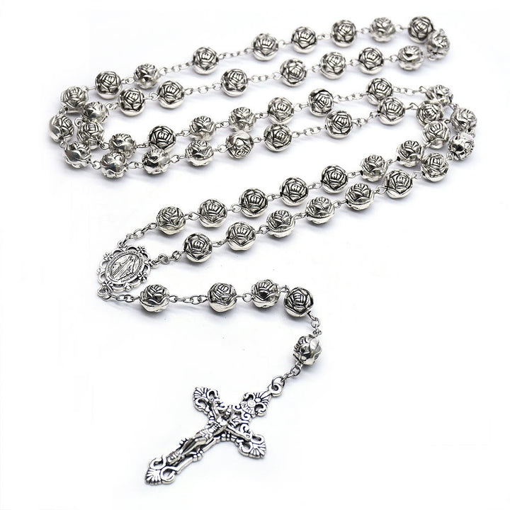 Christianartworkshop Médaille miraculeuse et crucifix d'un chapelet de perles de prière roses de 10 mm - image 5