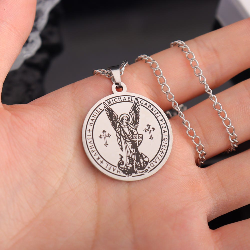Christianartworkshop Collier médaillon de l'archange Saint Michel - Connectez-vous avec les gardiens célestes - Argent - image 3