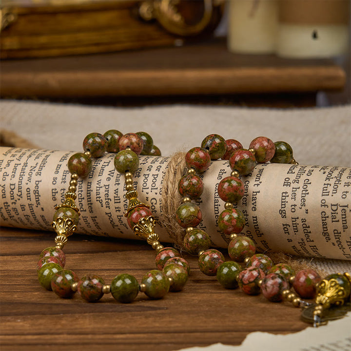 Christianartworkshop Chapelet en chrysocolle de 8 mm, orné d'un crucifix et de l'effigie de Saint Benoît, fait main - Création exclusive pour la prière. - image 9