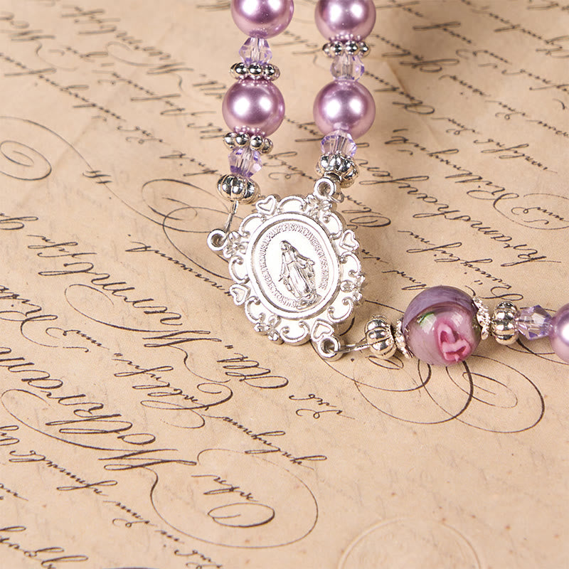 Christianartworkshop Médaille miraculeuse et crucifix, perle violette de 8 mm et cristal, chapelet fait main - Perles sacrées pour la prière - image 9