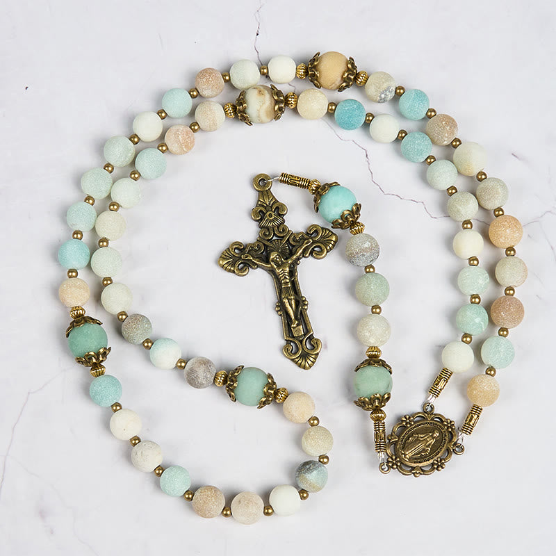 Christianartworkshop Chapelet artisanal en amazonite mate de 8 mm - Un symbole de dévotion intemporel - image 11