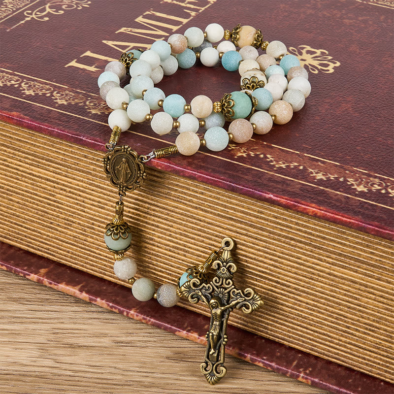 Christianartworkshop Chapelet artisanal en amazonite mate de 8 mm - Un symbole de dévotion intemporel - image 6