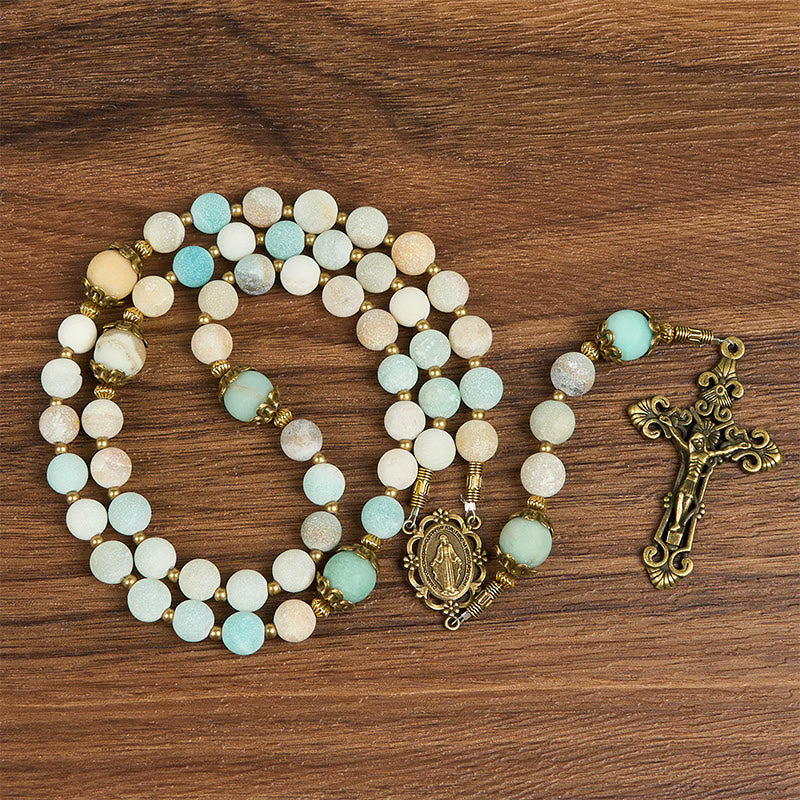Christianartworkshop Chapelet artisanal en amazonite mate de 8 mm - Un symbole de dévotion intemporel - image 3