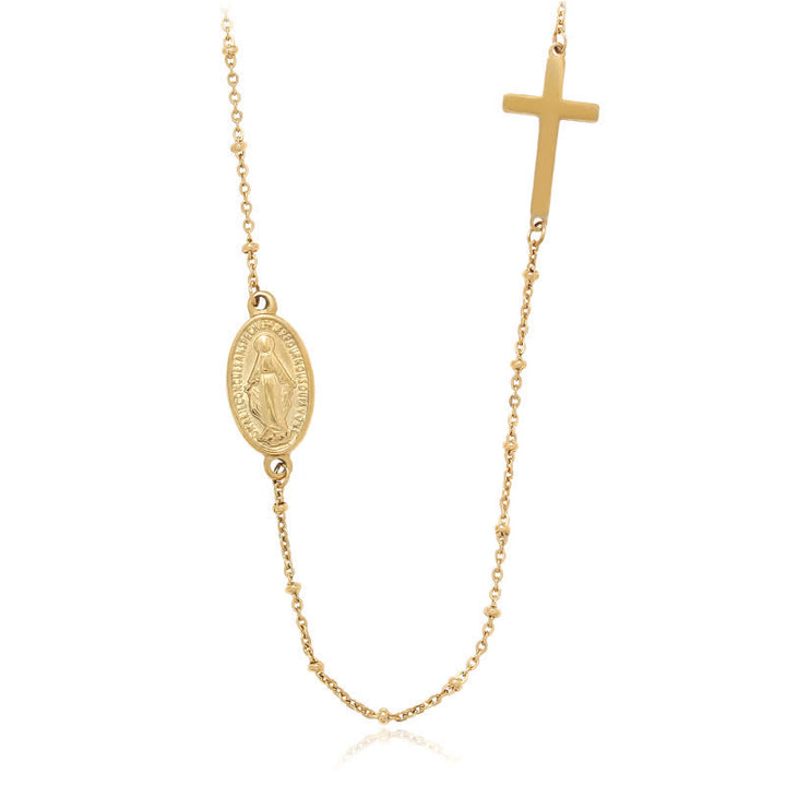 Christianartworkshop Collier élégant doré avec pendentif médaille miraculeuse et croix simple - Médaille et Croix Miraculeuses - image 0