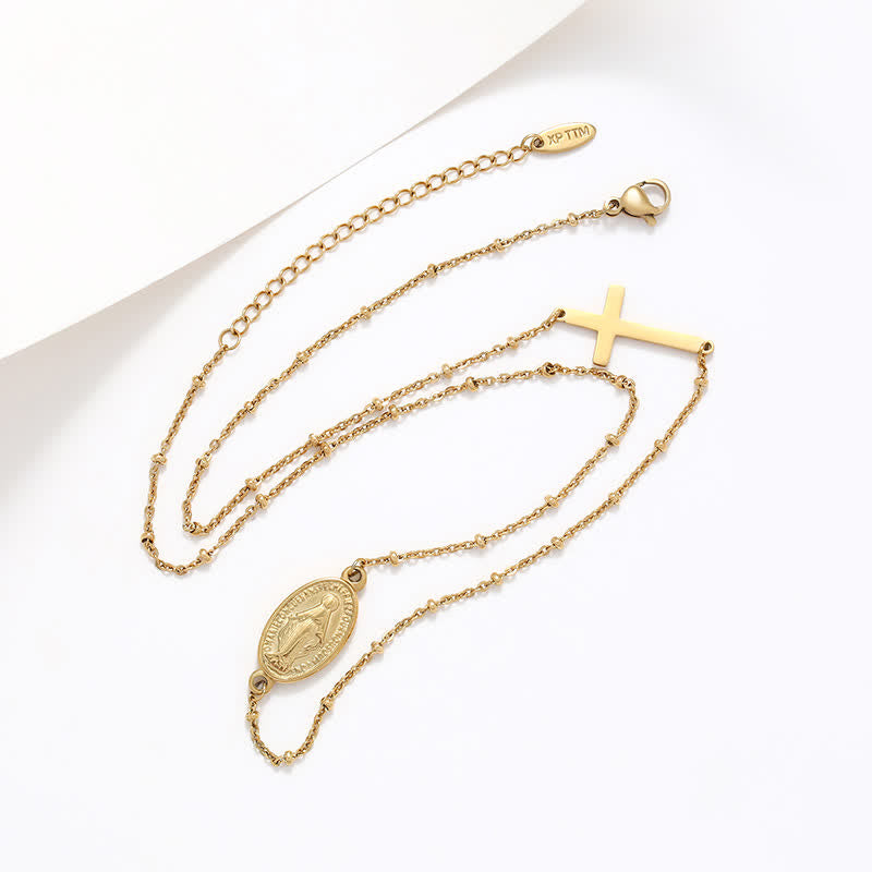 Christianartworkshop Collier élégant doré avec pendentif médaille miraculeuse et croix simple - image 1