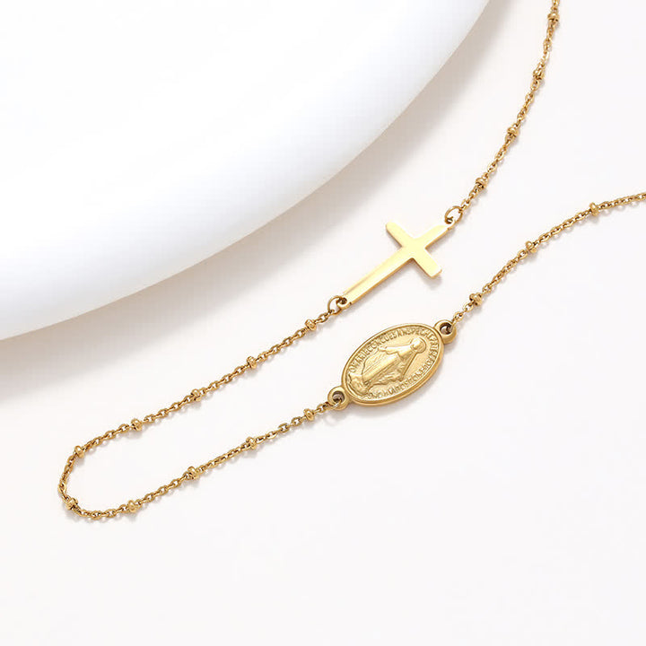 Christianartworkshop Collier élégant doré avec pendentif médaille miraculeuse et croix simple - image 2
