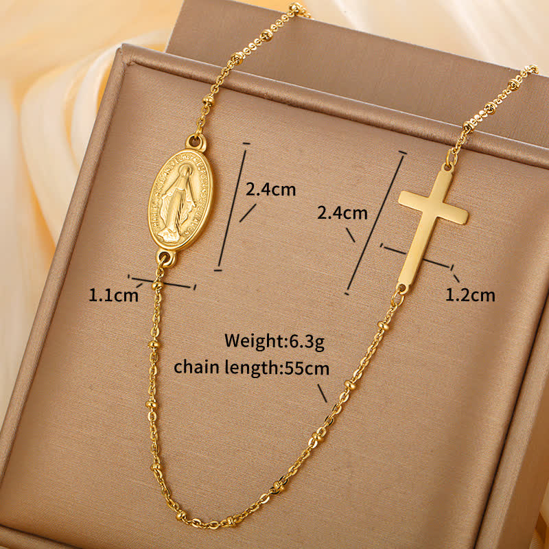 Christianartworkshop Collier élégant doré avec pendentif médaille miraculeuse et croix simple - image 4