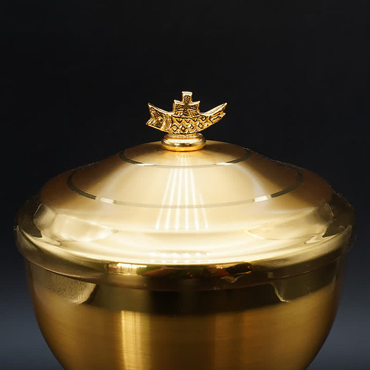 Christianartworkshop Calice et pyxide exquis, ornés d'une croix et de couleur or – Vases divins pour la communion sacrée - image 4