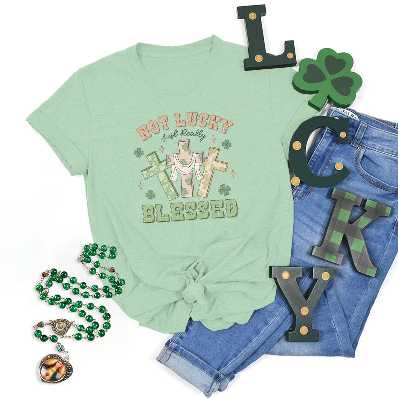 T-shirt Christianartworkshop « Pas chanceux, juste béni » inspiré par la foi - Vert clair - 2XL - image 0