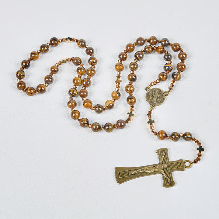 Christianartworkshop Médaille de Saint Benoît et crucifix en alliage œil-de-tigre brun rond de 8 mm, chaînette de chapelet - image 8