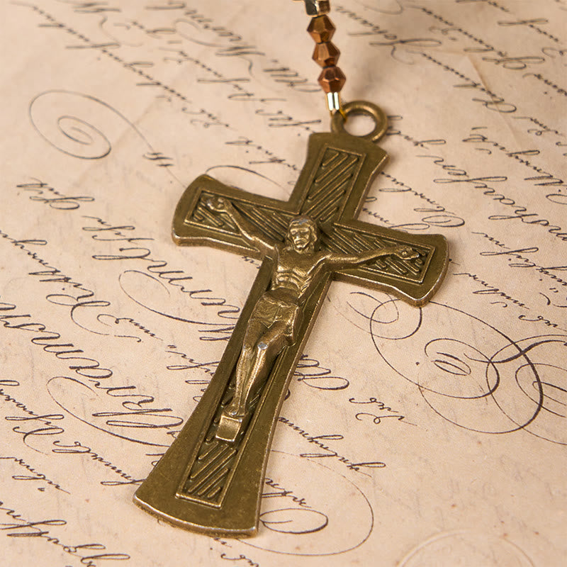Christianartworkshop Médaille de Saint Benoît et crucifix en alliage œil-de-tigre brun rond de 8 mm, chaînette de chapelet - image 5