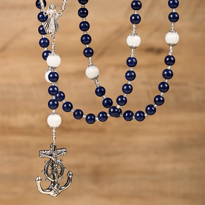 Christianartworkshop Chapelet de la Divine Miséricorde sur le thème de l'océan avec breloque ancre - Embarquez pour un voyage de foi avec le Christ - image 5