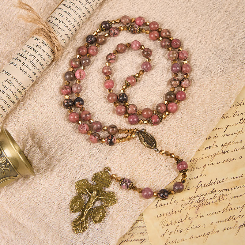 Christianartworkshop Chapelet d'inspiration vintage avec rhodonite rose - Chemin avec le Christ - Chapelet d'inspiration vintage - image 0