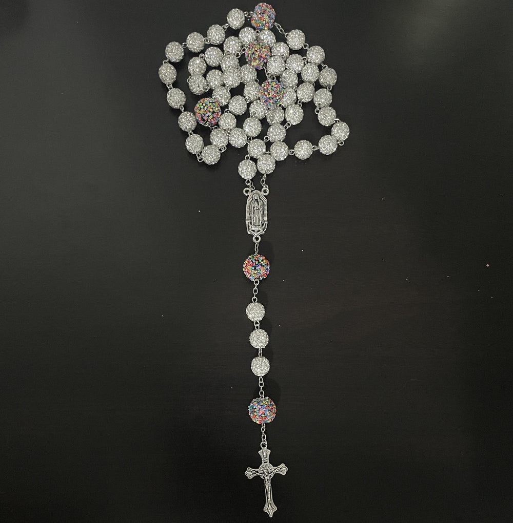 Christianartworkshop Chapelet Notre-Dame de Guadalupe et crucifix en chaîne d'alliage ornée de strass blancs ronds de 10 mm - image 1