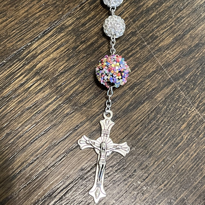 Christianartworkshop Chapelet Notre-Dame de Guadalupe et crucifix en chaîne d'alliage ornée de strass blancs ronds de 10 mm - image 5