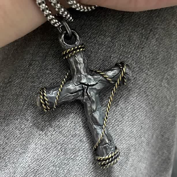 Christianartworkshop Collier pendentif crucifix et ancre en argent 925, style délicat et raffiné - Pendentif en argent avec chaîne en acier inoxydable - image 2
