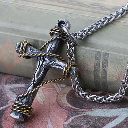 Christianartworkshop Collier croix exquis en argent sterling 925 et laiton forgé - Argent sterling 925 (Pendentif uniquement) - image 0