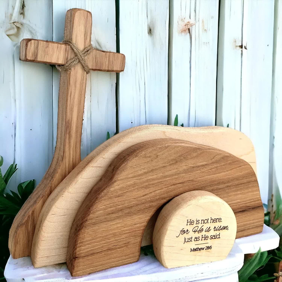 Christianartworkshop Il est ressuscité : Ensemble de décorations rustiques en bois pour Pâques avec versets bibliques - image 6