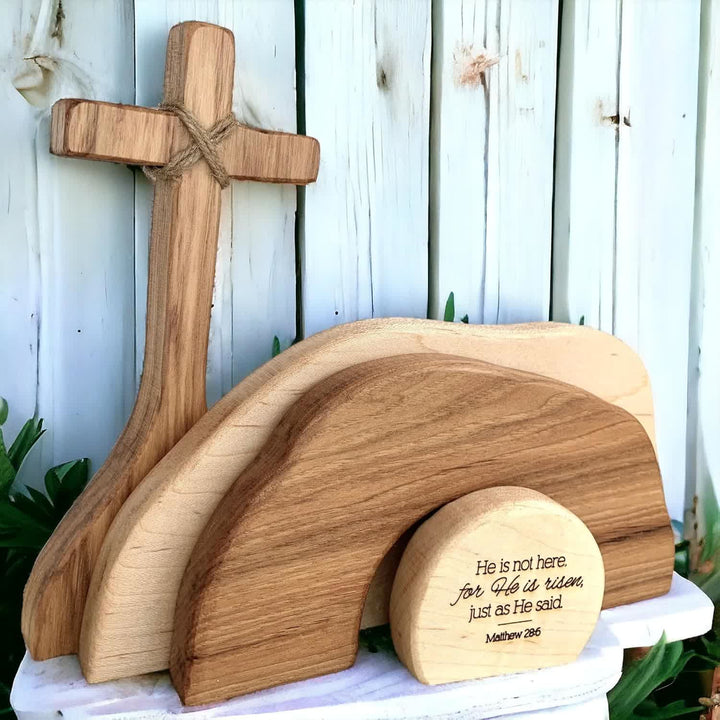 Christianartworkshop Il est ressuscité : Ensemble de décorations rustiques en bois pour Pâques avec versets bibliques - image 6