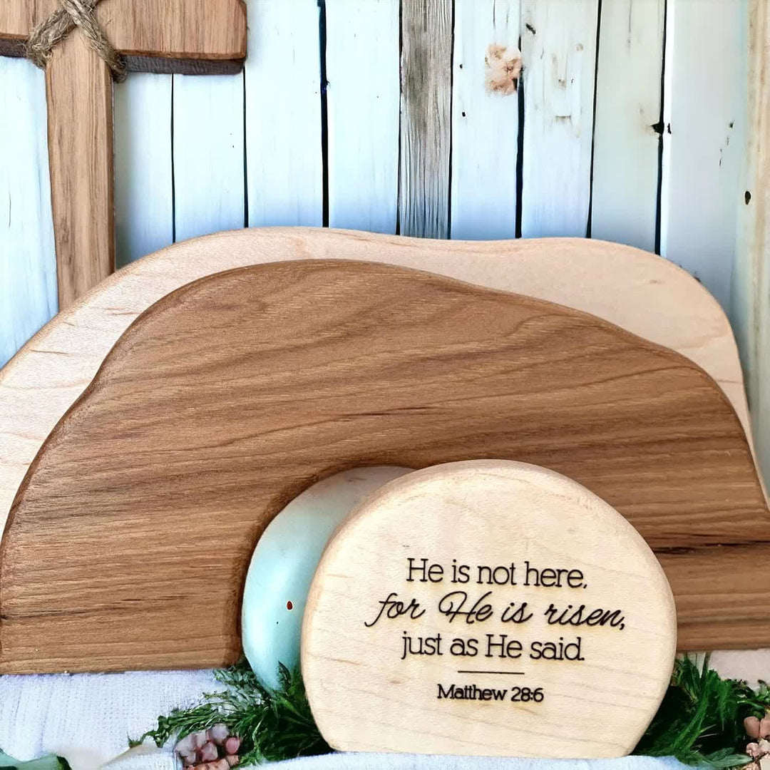 Christianartworkshop Il est ressuscité : Ensemble de décorations rustiques en bois pour Pâques avec versets bibliques - image 7