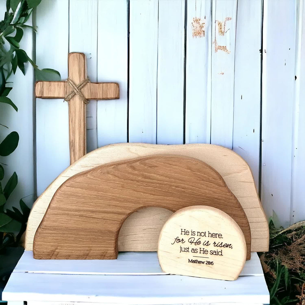 Christianartworkshop Il est ressuscité : Ensemble de décorations rustiques en bois pour Pâques avec versets bibliques - image 1