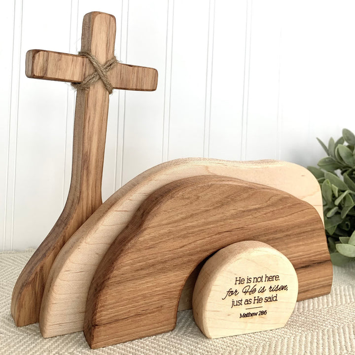 Christianartworkshop Il est ressuscité : Ensemble de décorations rustiques en bois pour Pâques avec versets bibliques - image 8