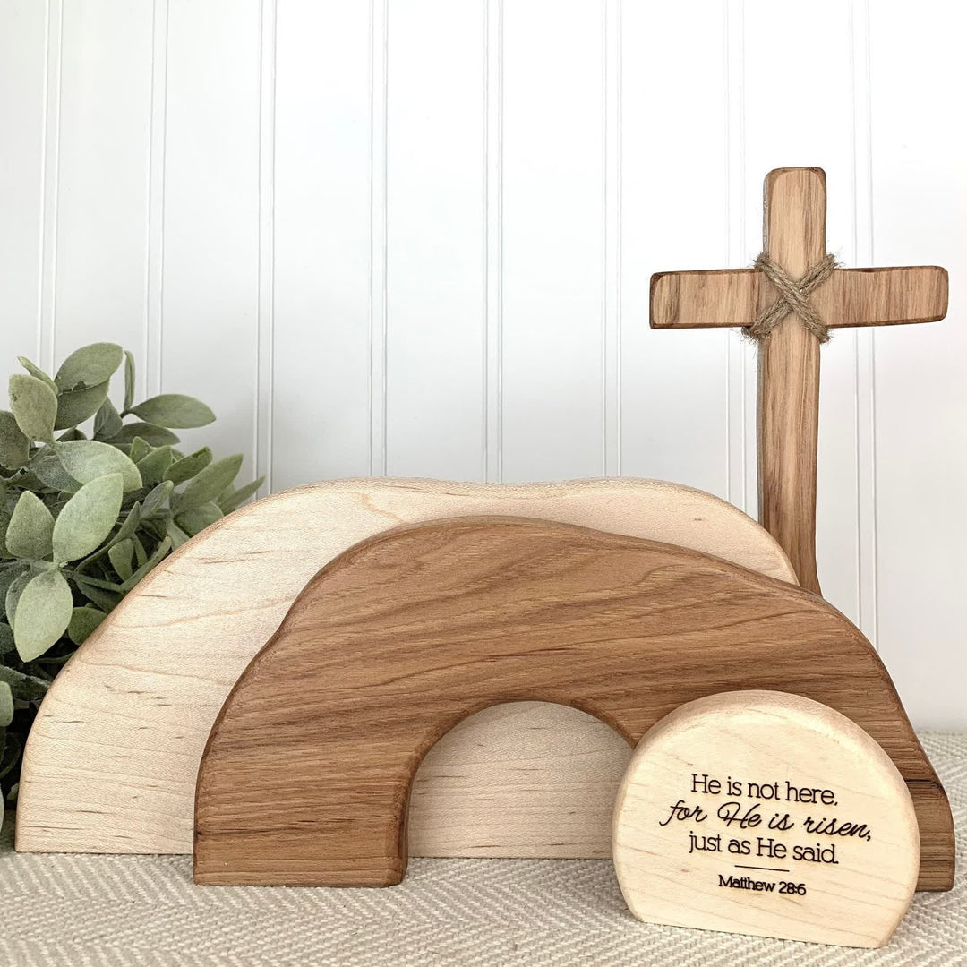 Christianartworkshop Il est ressuscité : Ensemble de décorations rustiques en bois pour Pâques avec versets bibliques - image 3