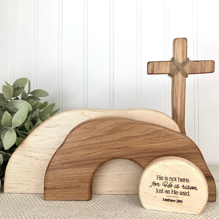 Christianartworkshop Il est ressuscité : Ensemble de décorations rustiques en bois pour Pâques avec versets bibliques - image 3