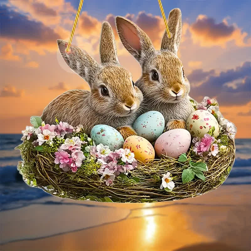 Christianartworkshop Plongez dans la joie de Pâques : Adorables décorations suspendues en forme de nid de lapin - 7,87"/20 cm - image 1
