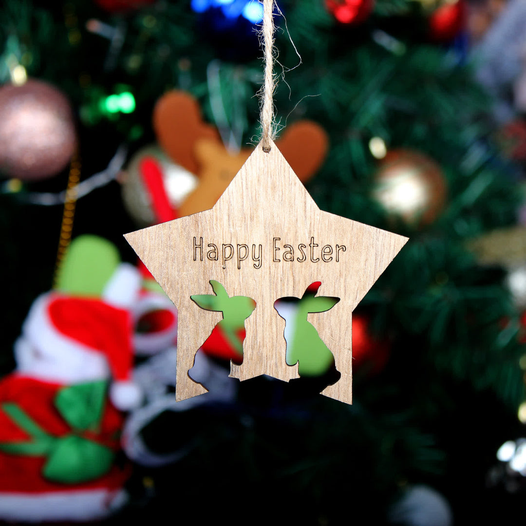 Christianartworkshop Étoile de Pâques rustique : Ornement suspendu silhouette de lapin - Lapin de Pâques - image 0