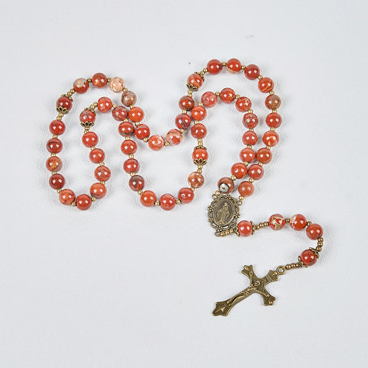 Christianartworkshop Chapelet artisanal en jaspe rouge de 8 mm avec médaille miraculeuse et crucifix - image 6