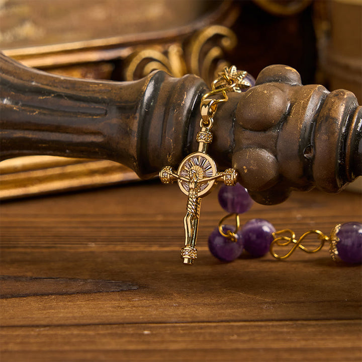 Christianartworkshop Notre-Dame de Guadalupe et crucifix en cristal violet rond de 8 mm - image 6