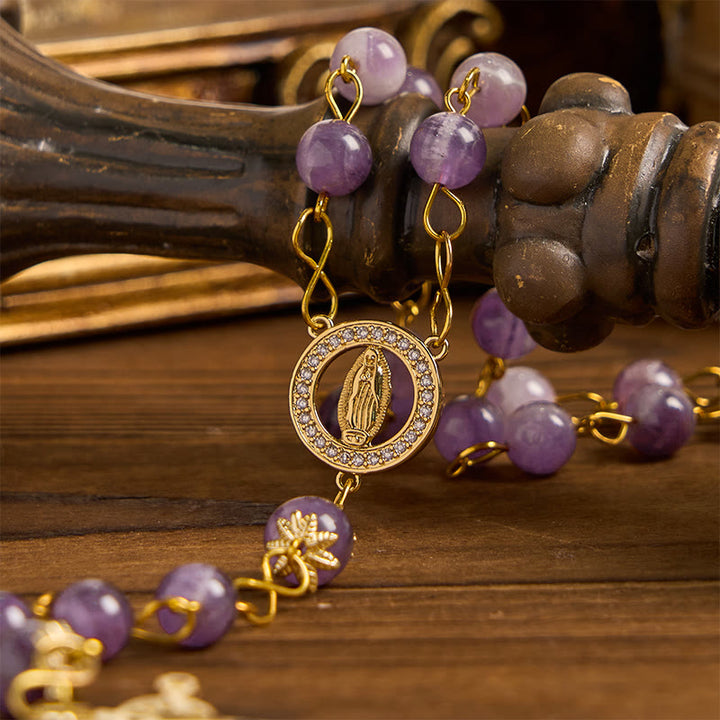 Christianartworkshop Notre-Dame de Guadalupe et crucifix en cristal violet rond de 8 mm - image 4