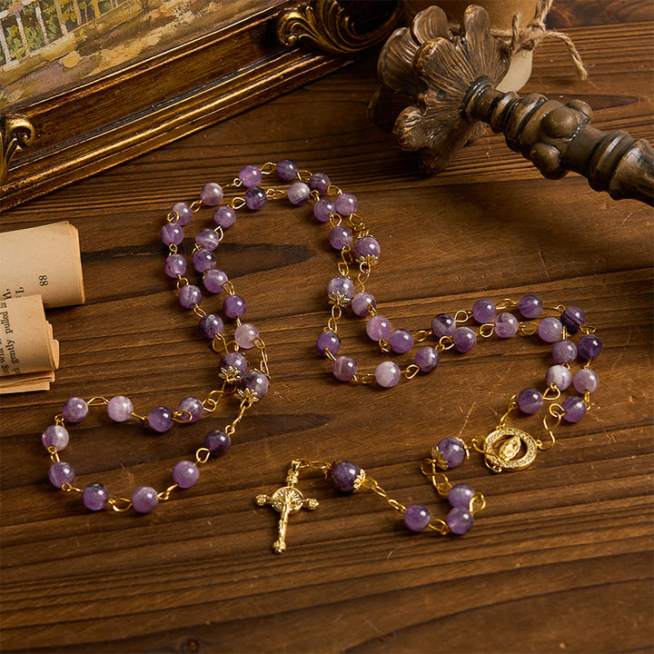 Christianartworkshop Notre-Dame de Guadalupe et crucifix en cristal violet rond de 8 mm - image 3